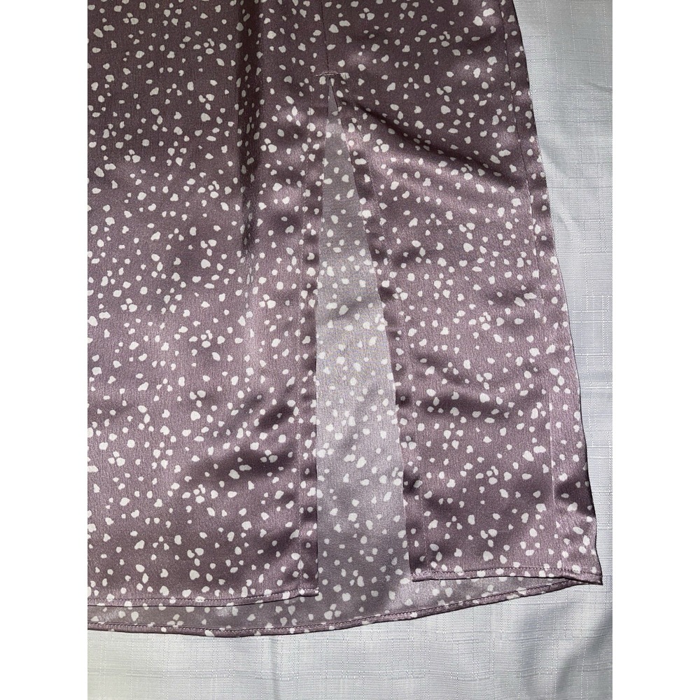 Abercrombie & Fitch Satin Midi Skirt Small Purple White Polka Dot Front Slit Y2K - Picture 2 of 8